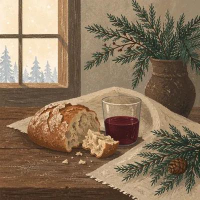 Rustic Bread and Wine Communion Still Life