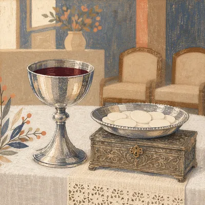 Reverent Bread and Wine Communion Still Life