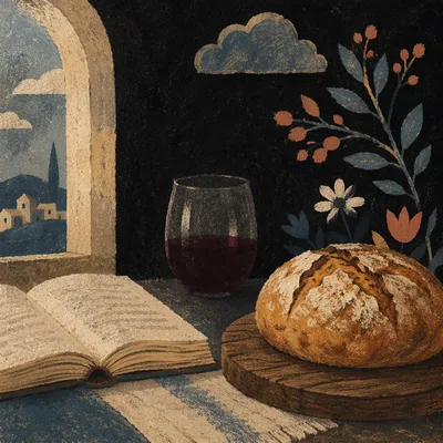 Rustic Bread and Wine Communion Scene