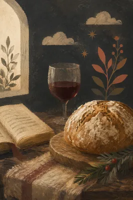 Rustic Communion Bread and Wine Still Life