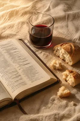 Rustic Communion Bread and Wine Still Life