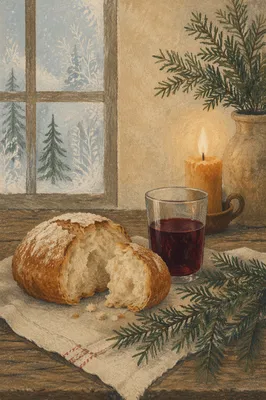 Rustic Bread and Wine Communion Still Life