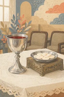 Reverent Bread and Wine Communion Table