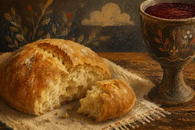 Rustic Bread and Wine Communion Table