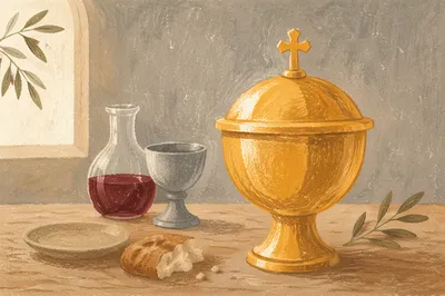 Reverent Communion Bread and Wine Still Life
