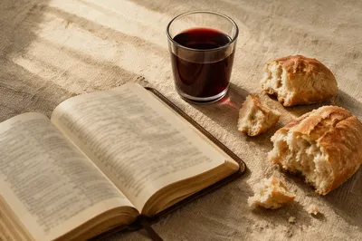 Rustic Communion Bread and Wine Still Life