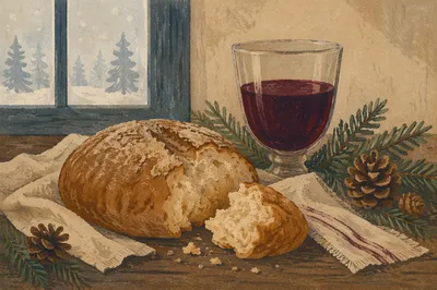Rustic Bread and Wine Winter Communion