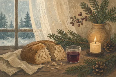 Rustic Bread and Wine Winter Communion