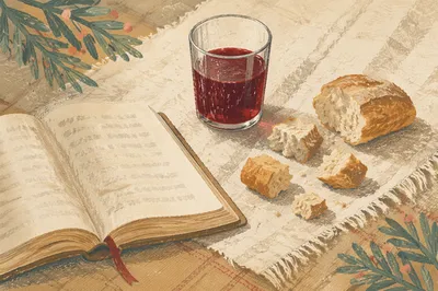 Evergreen Communion Bread and Wine Table