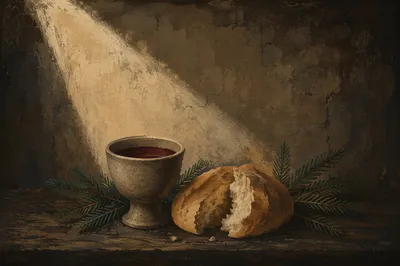Rustic Communion Bread and Wine Still Life
