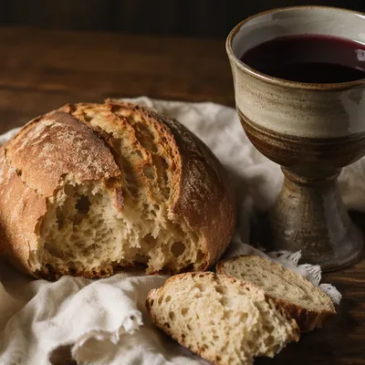 Rustic Communion Bread and Wine Still Life