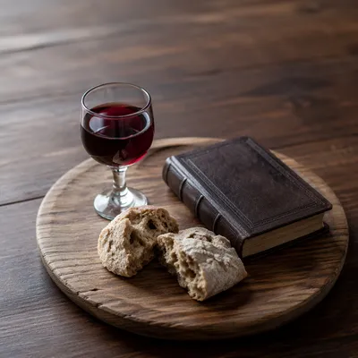 Rustic Bread and Wine Communion Still Life