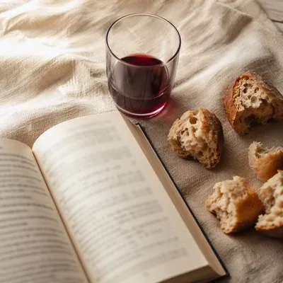 Rustic Communion Bread and Wine Still Life