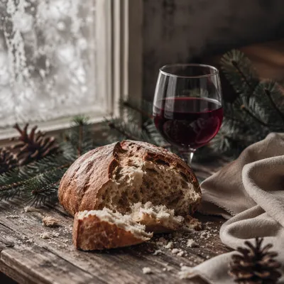 Rustic Bread and Wine Winter Communion