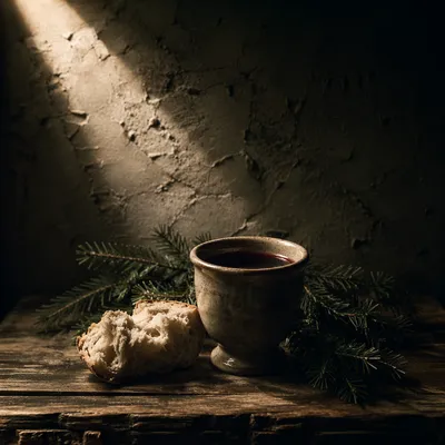 Rustic Bread and Wine Communion Still Life