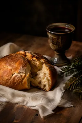 Rustic Communion Bread and Wine Still Life