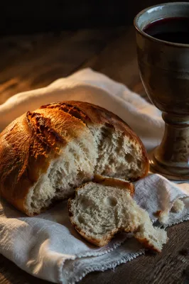 Rustic Bread and Wine Communion Still Life