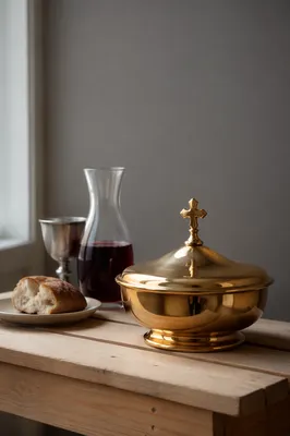 Reverent Communion Bread and Wine Still Life