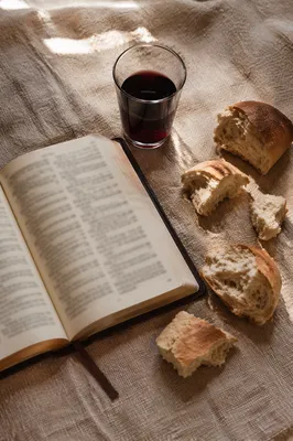 Rustic Communion Bread and Wine Still Life