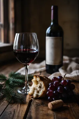 Rustic Communion Bread Wine and Evergreen
