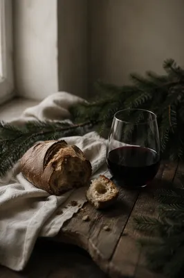 Evergreen Communion Bread and Wine Still Life