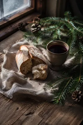 Evergreen Communion Bread and Wine Still Life
