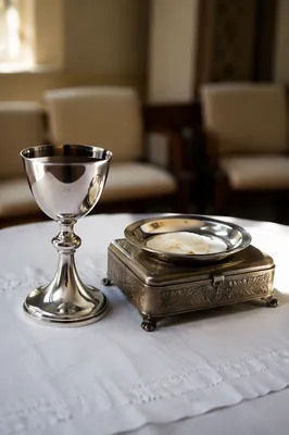 Reverent Bread and Wine Communion Still Life