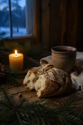 Rustic Communion Bread and Wine at Advent