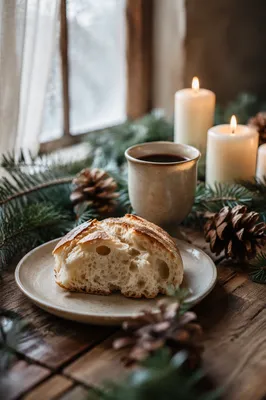 Rustic Evergreen Communion Bread and Wine