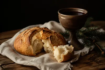 Rustic Bread and Wine Communion Still Life