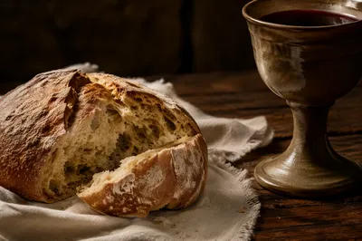Rustic Bread and Wine Communion Still Life