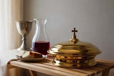 Reverent Bread and Wine Communion Still Life