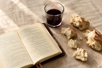 Rustic Communion Bread and Wine Still Life