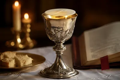 Reverent Bread and Wine Communion Still Life