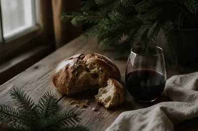 Rustic Bread and Wine Communion Still Life