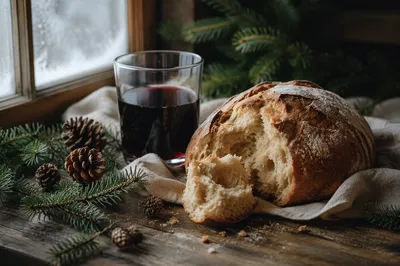 Rustic Bread and Wine Communion Scene