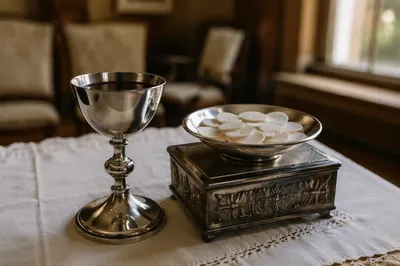 Reverent Bread and Wine Communion Table