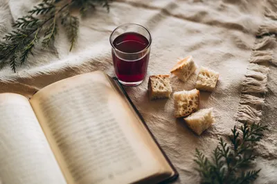 Evergreen Communion Bread and Wine Table