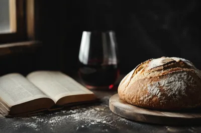 Rustic Bread and Wine Communion Still Life