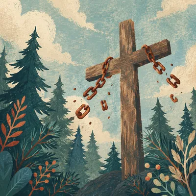 Broken Chains on Evergreen Forest Cross