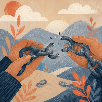 Broken Chain in Hands Symbolizing Freedom