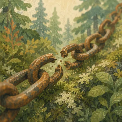 Broken Rusty Chain in Evergreen Freedom