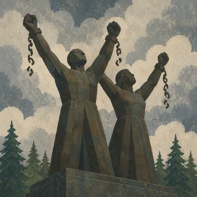 Broken Chains Freedom Monument Under Stormy Sky