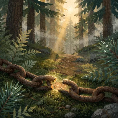 Broken Chain in Evergreen Forest Light