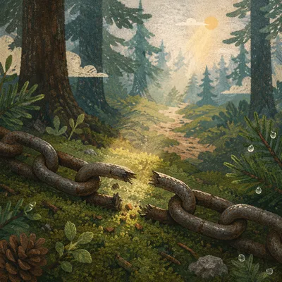 Broken Chain in Evergreen Forest Light