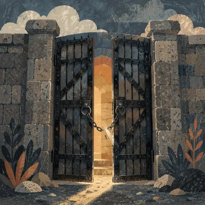 Broken Chain on Open Iron Gate