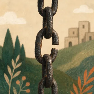 Broken Iron Chain in Evergreen Light
