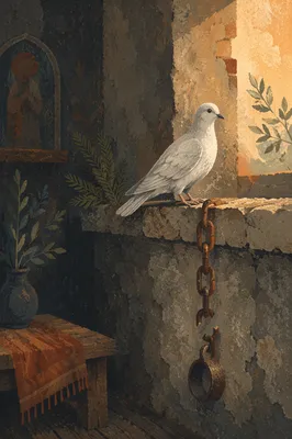 Dove Beside Broken Chains of Freedom