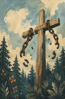 Broken Chains on Evergreen Forest Cross