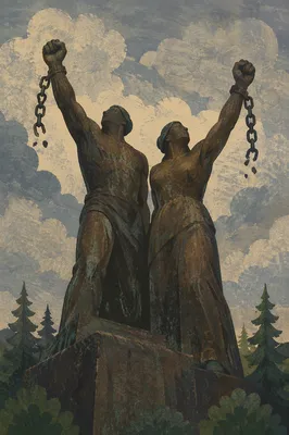 Broken Chains Freedom Monument Under Stormy Sky